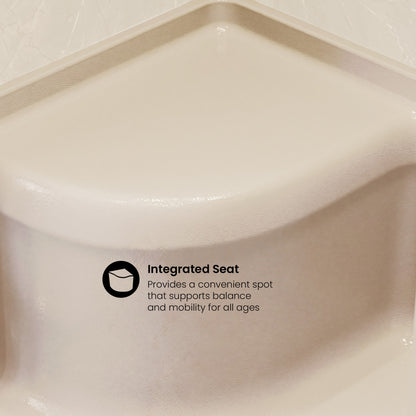 Aquatique 60" x 32" Single Threshold Shower Base With Right Hand Drain and Integral Left Hand Seat in Biscuit