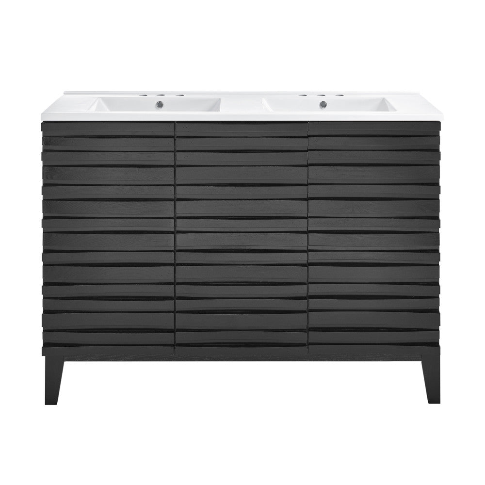 Cascade 48 in. Black Oak, Double Basin Bathroom Vanity With White, 3-Hole Ceramic Sink Top