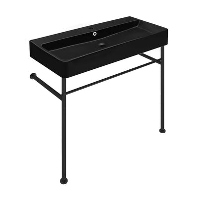 Carre 36 Ceramic Console Sink Matte Black Basin Black Legs