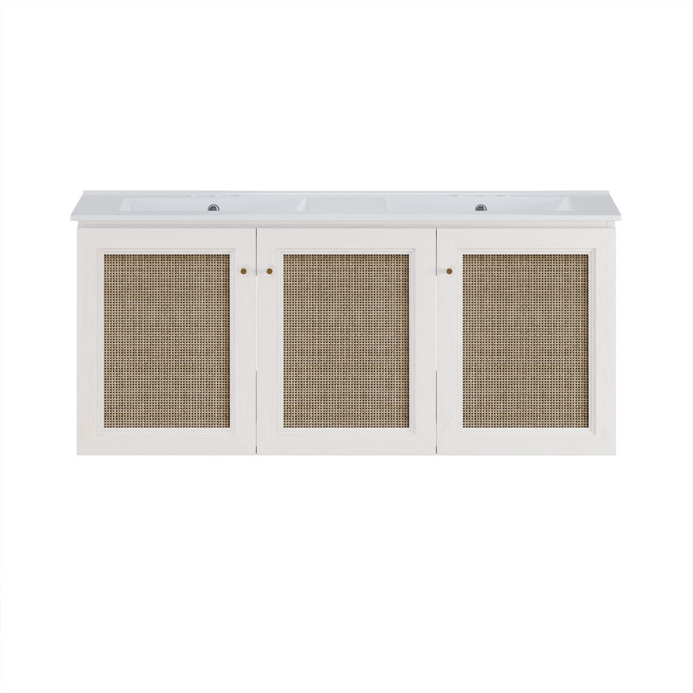Classe 48" Wall-Mounted Bathroom Vanity in White Oak with Double Basin 3-Hole Centerset Faucet Holes Vanity Top