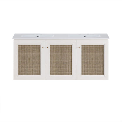 Classe 48" Wall-Mounted Bathroom Vanity in White Oak with Double Basin 3-Hole Centerset Faucet Holes Vanity Top