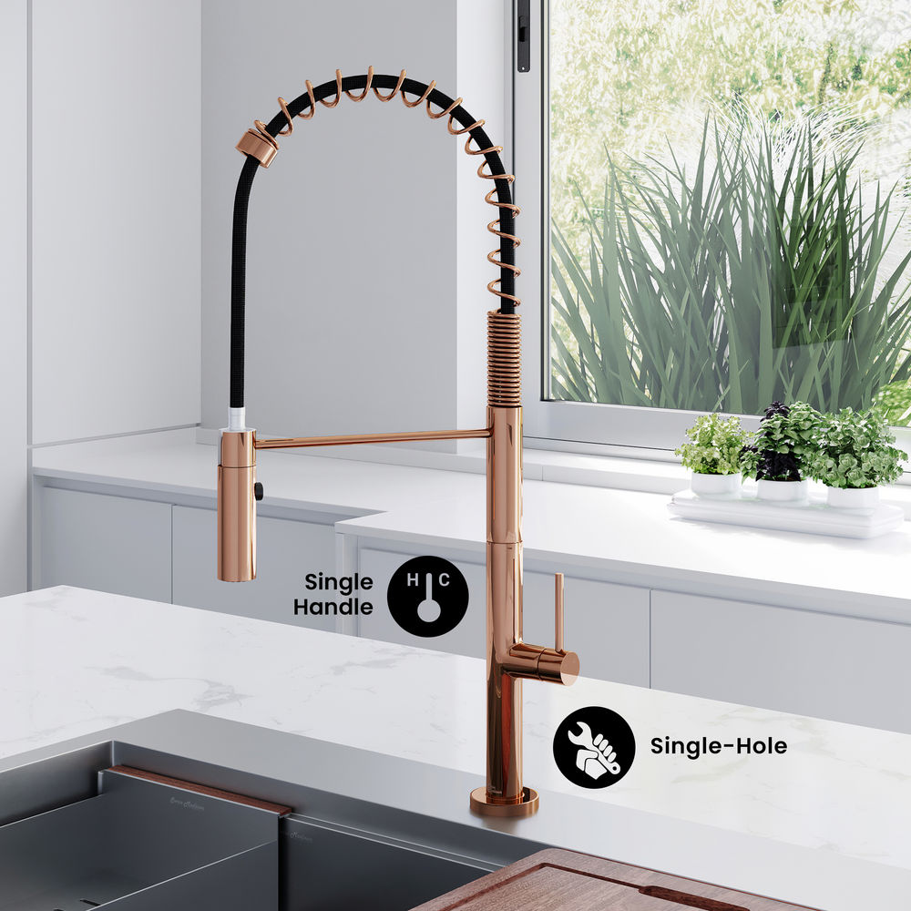 Chalet Single Handle, Pull-Down Kitchen Faucet in Rose Gold