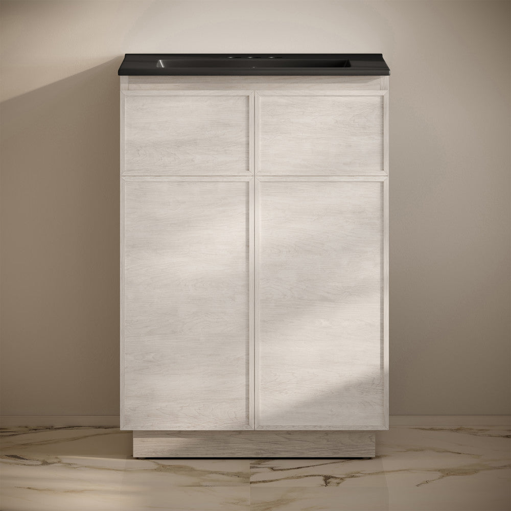 St. Tropez 24" Freestanding Bathroom Vanity in White Oak with Black 3-Hole Centerset Sink Top