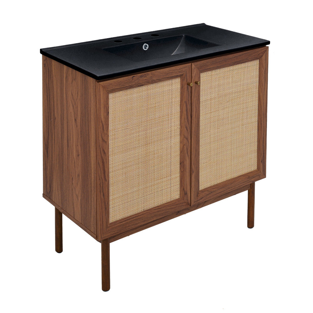 Classe 36" Freestanding Bathroom Vanity in Brown Oak with Black 3-Hole Widespread Sink Top