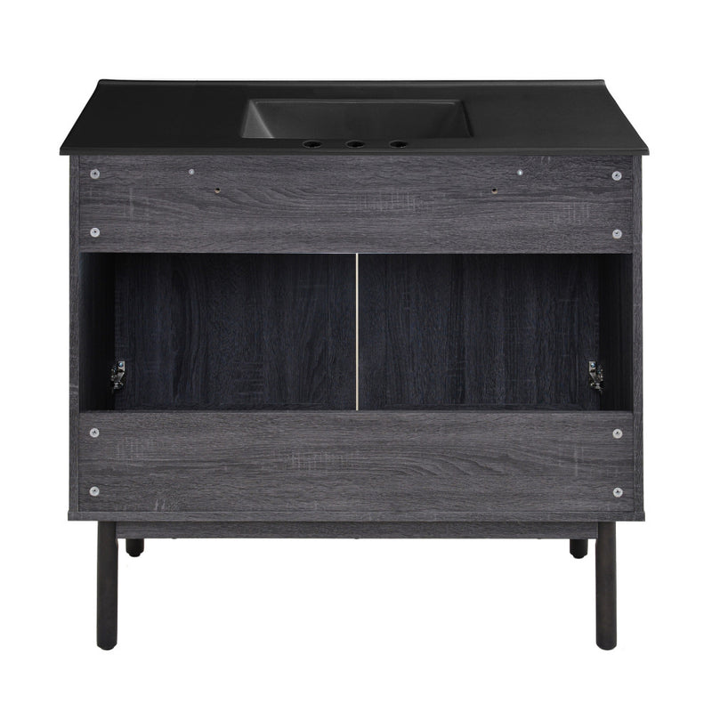 Classe 36 in. Black Oak Bathroom Vanity With Black, 3-Hole Ceramic Sink Top