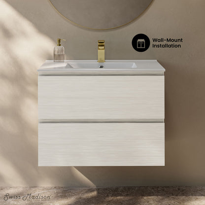 Liberte 30" Wall-Mounted Bathroom Vanity in White Oak with Sink Top