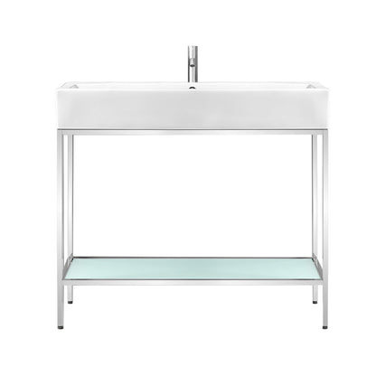 Pierre 40 Single, Freestanding, Open Shelf, Chrome Metal Frame Bathroom Vanity