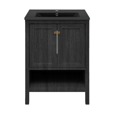 Chateau 24" Freestanding Bathroom Vanity in Black Oak with Black Sink Top