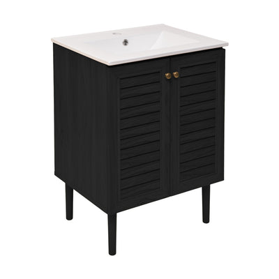 Bron 24" Freestanding Bathroom Vanity in Black Oak with Sink Top