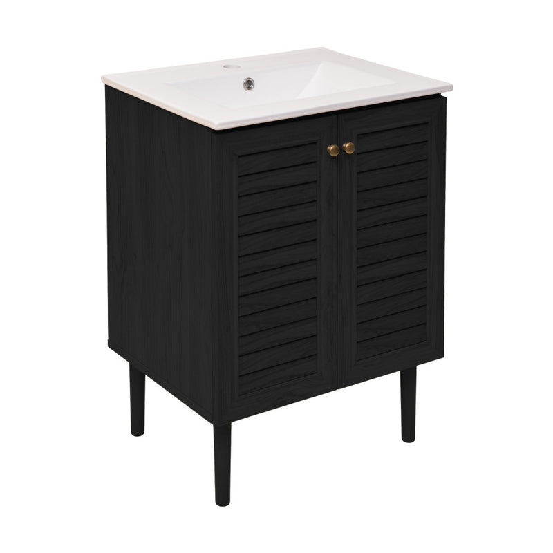 Bron 24" Freestanding Bathroom Vanity in Black Oak with Sink Top