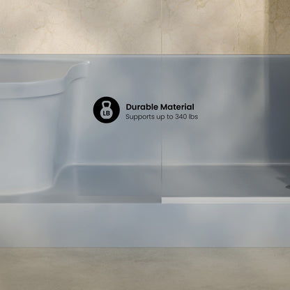 Aquatique 60" x 32" Single Threshold Shower Base With Right Hand Drain and Integral Left Hand Seat in Gray