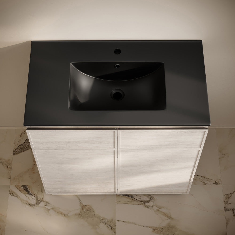 St. Tropez 36" Freestanding Bathroom Vanity in White Oak with Black Sink Top