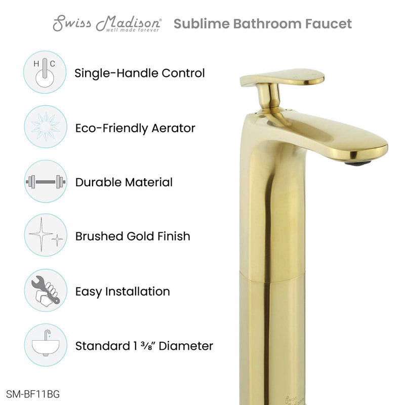 Sublime Single Hole, Single-Handle, High Arc Bathroom Faucet in Brushed Gold