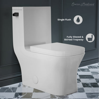 Concorde One-Piece 12" Rough-in 1.28 GPF Left-Hand Flush Square Toilet in Glossy White with Black Hardware