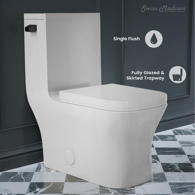 Concorde One-Piece 12" Rough-in 1.28 GPF Left-Hand Flush Square Toilet in Glossy White with Black Hardware