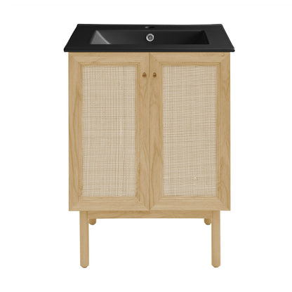 Classe 24" Freestanding Bathroom Vanity in Natural Oak with Black Sink Top