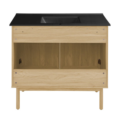 Classe 36" Freestanding Bathroom Vanity in Natural Oak with Black Sink Top