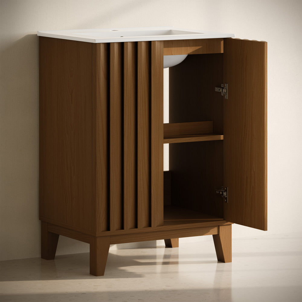 Troyes 24" Freestanding Bathroom Vanity in Brown Oak with Sink Top