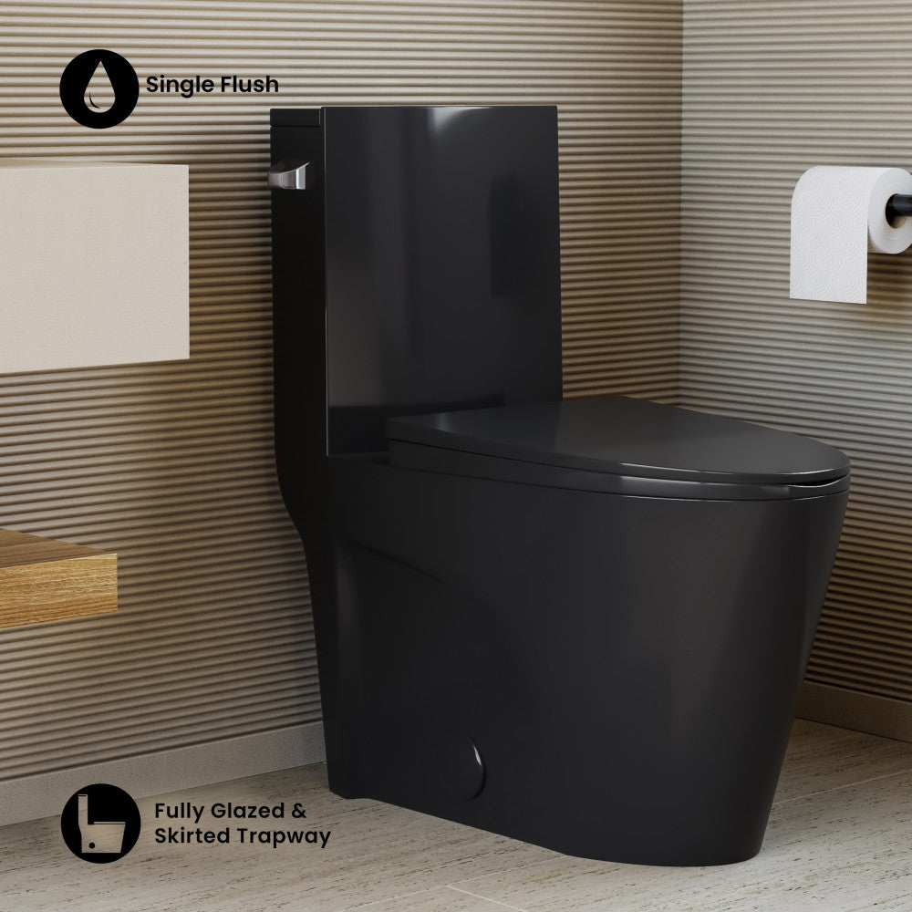 St. Tropez One-Piece 10" Rough-in 1.28 GPF Left-Hand Flush Elongated Toilet in Glossy Black