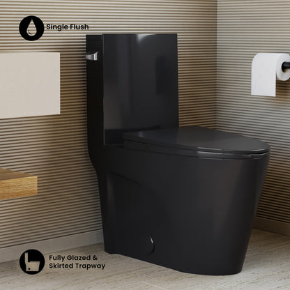 St. Tropez One-Piece 10" Rough-in 1.28 GPF Left-Hand Flush Elongated Toilet in Glossy Black