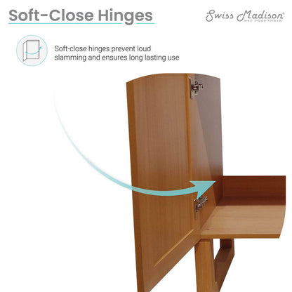 30-inch freestanding bathroom vanity in natural oak, soft-close doors, single sink top.