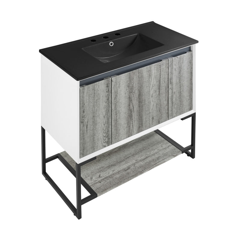 Marseille 36 in. Gray Bathroom Vanity With Black, 3-Hole Ceramic Sink Top