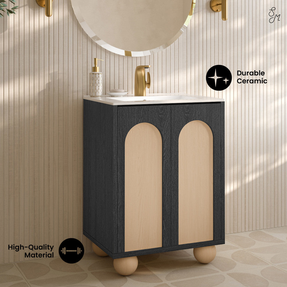Porte 24" Freestanding Bathroom Vanity in Black Oak with Sink Top