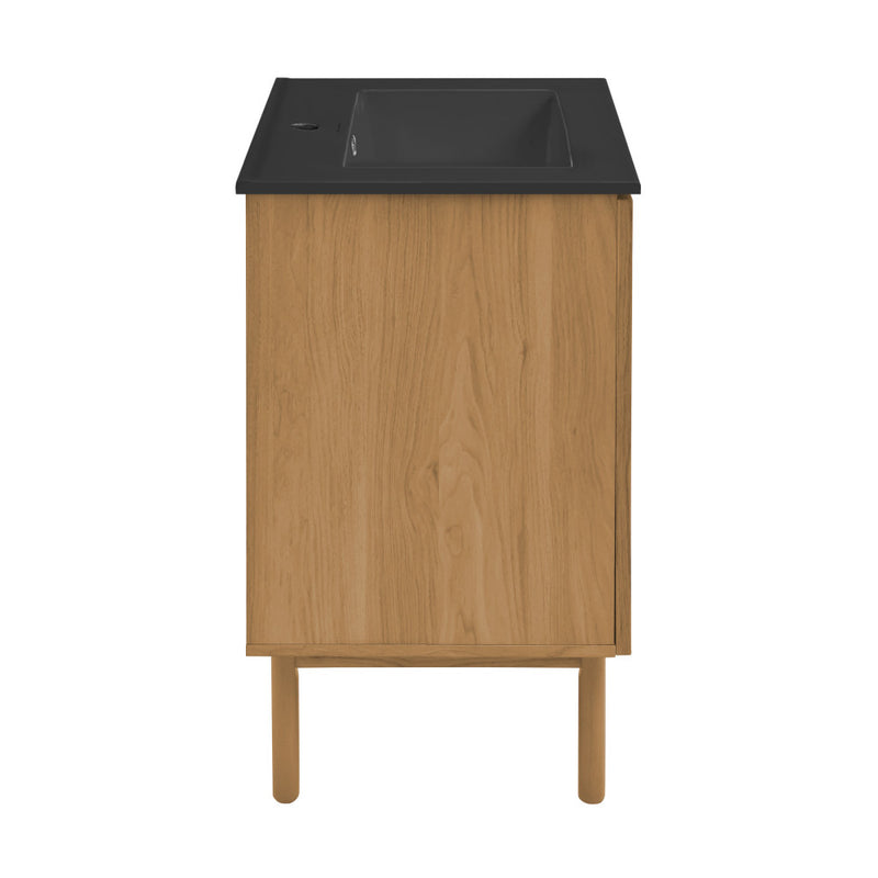 Classe 18 in. Oak Bathroom Vanity With Black Ceramic Sink Top