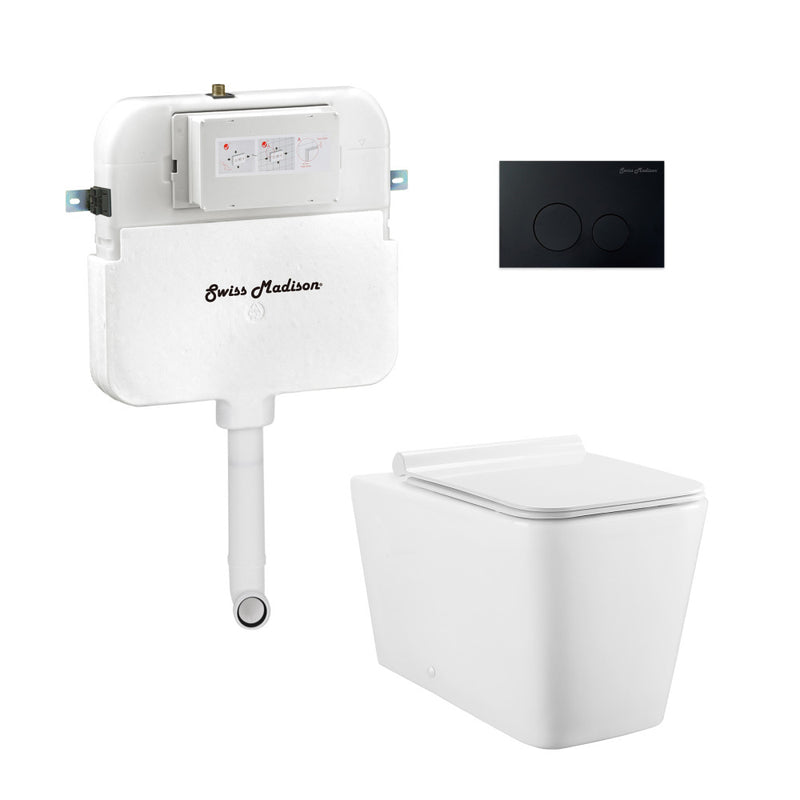 Concorde Back-to-Wall Toilet Bundle 0.8/1.6 GPF Dual Flush in Glossy White with Black Flush Plate