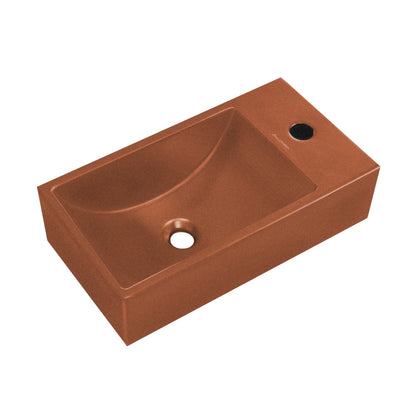 Lisse 16" Concrete Rectangle Wall-Mounted Sink with Right Side Faucet Mount in Matte Terracotta
