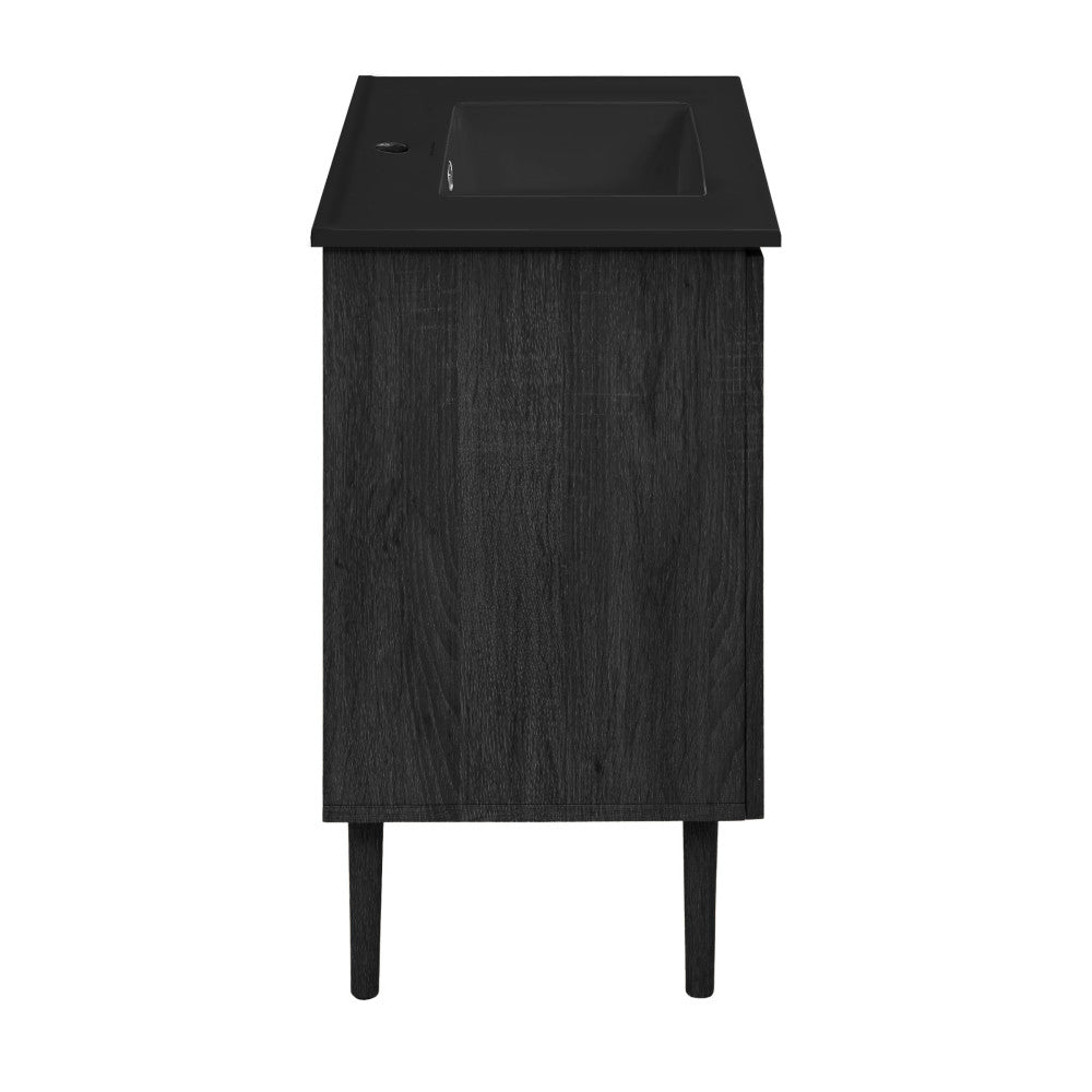 Bron 36" Freestanding Bathroom Vanity in Black Oak with Black Sink Top