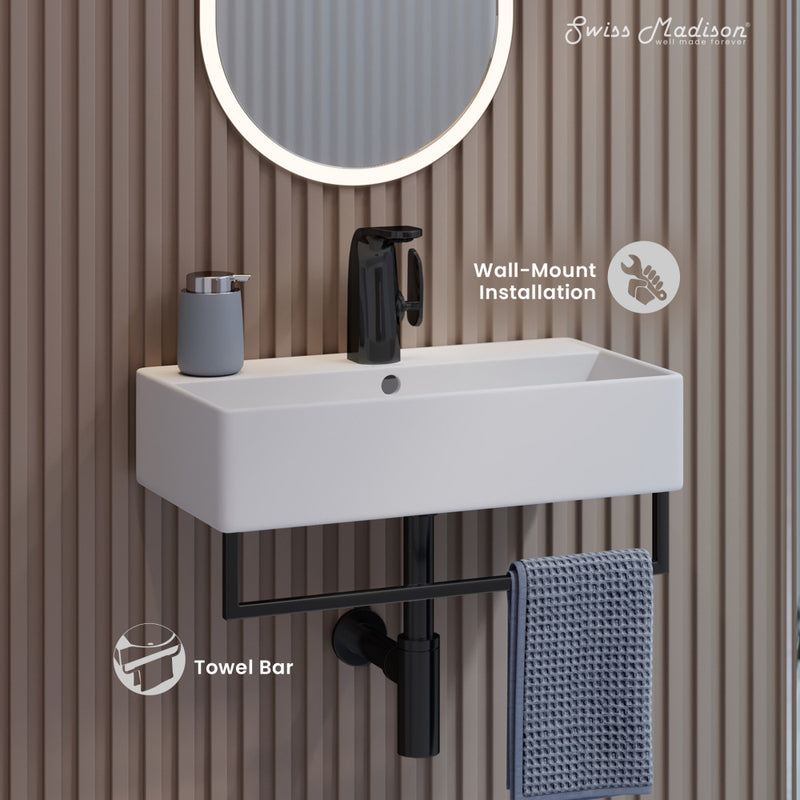 Claire 22" Wall-Mount Bathroom Sink with Black Towel Bar