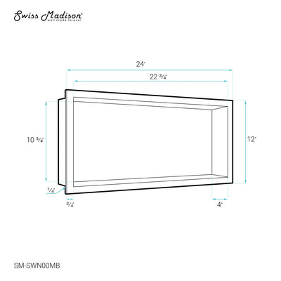 Voltaire 12" x 24" Stainless Steel Single Shelf Wall Niche in Matte Black