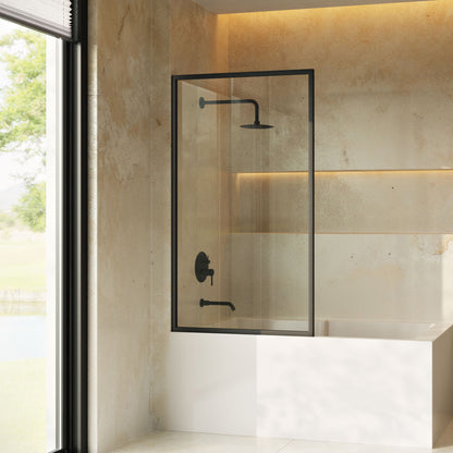 Pierre 34 x 58 Framed Fixed 3/8 in. (10mm) Clear Tempered Glass Tub Door with Black Matte Frame