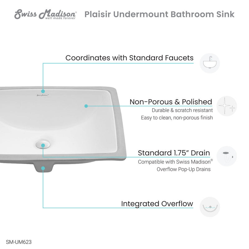 Plaisir 21 Rectangular Under-Mount Bathroom Sink