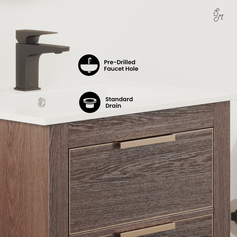 Hugo 24" Freestanding Bathroom Vanity in Brown Oak with Sink Top