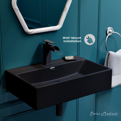 Claire 24" Rectangle Wall-Mount Bathroom Sink in Matte Black