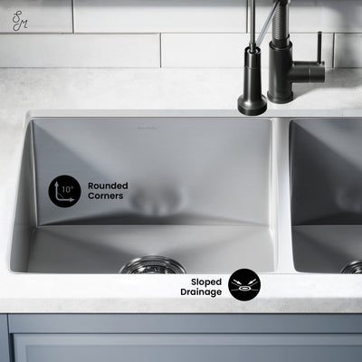 Rivage 33 x 20 Stainless Steel, Dual Basin, Undermount Kitchen Sink