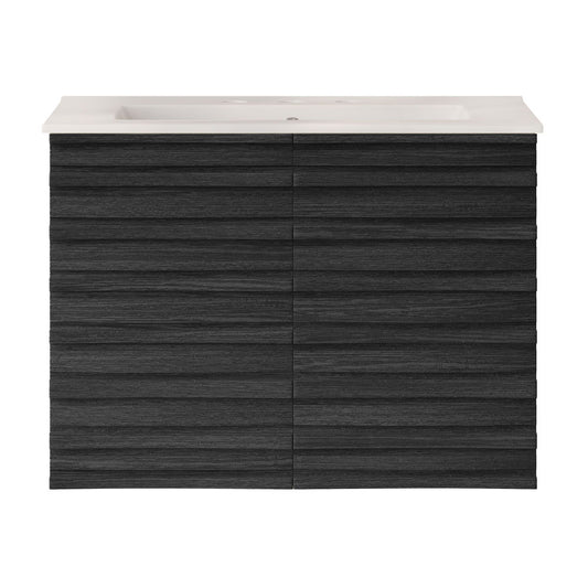 Cascade 30" Wall-Mounted Bathroom Vanity in Black Oak with 3-Hole Widespread Sink Top