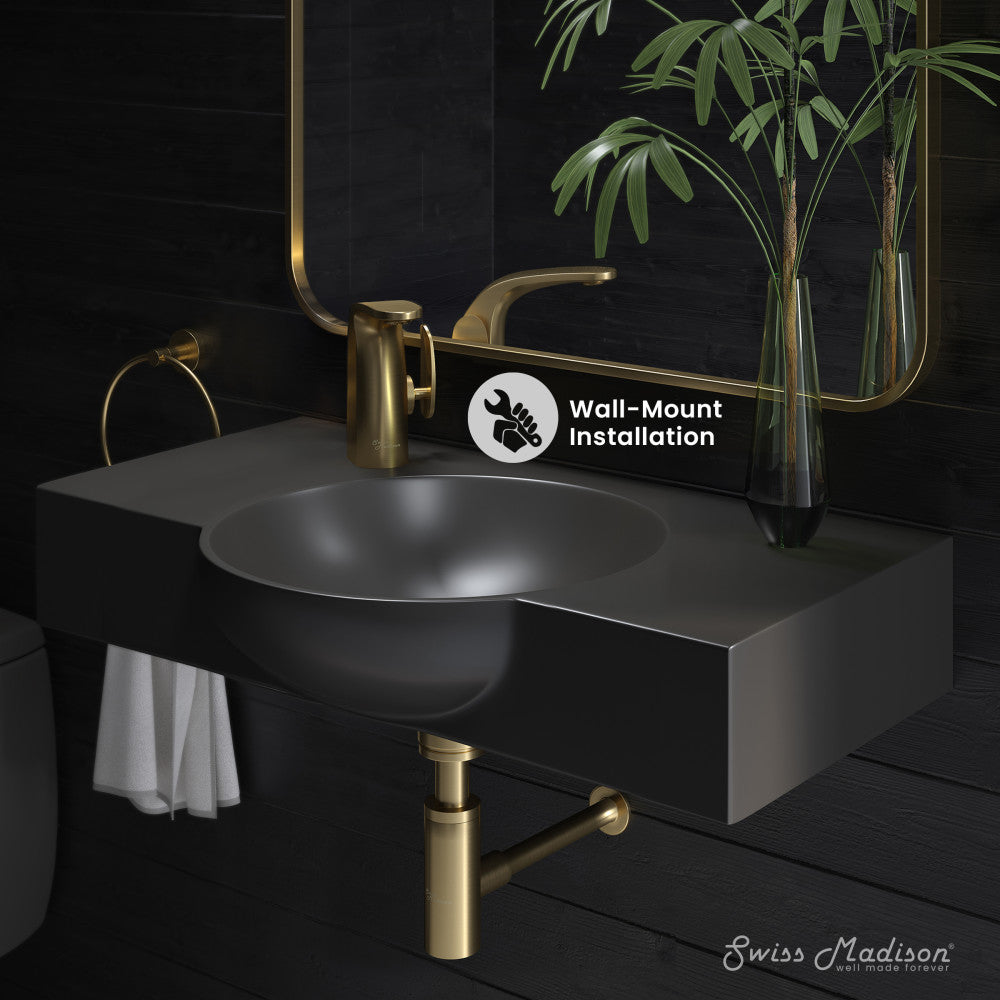 Chateau 30" Wall-Mounted Sink Center Basin with Left Side Faucet Mount in Matte Black