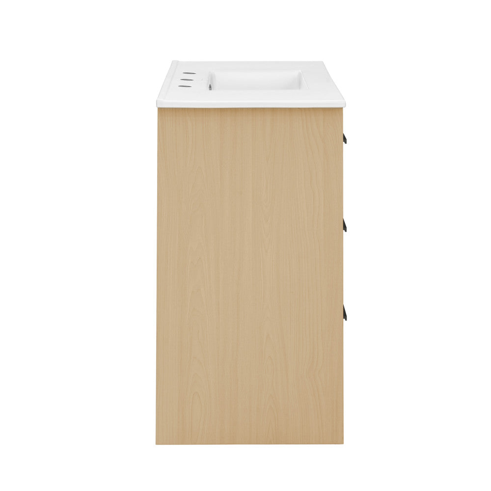 Virage 36 in. Brown Oak Bathroom Vanity With White, 3-Hole Ceramic Sink Top