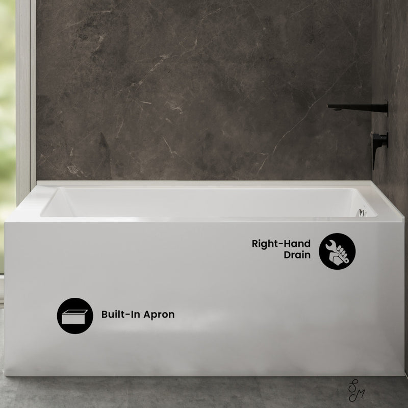 Voltaire 72 x 36 Right Drain Soaking Alcove Corner Apron Bathtub in Glossy White