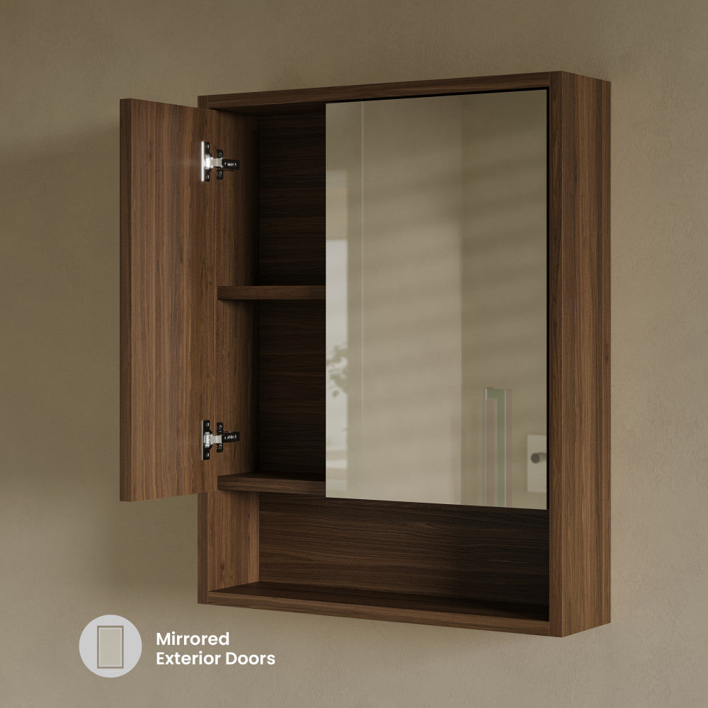 Delice 24 x 30 Rectangular Wall Mount Medicine Cabinet in Walnut with Open Shelf