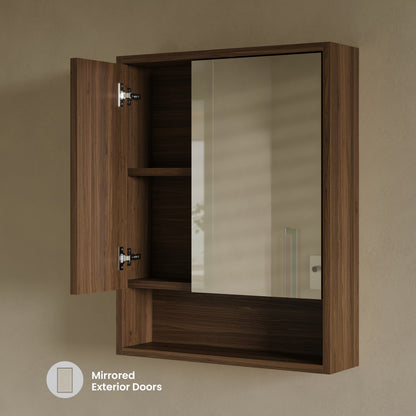 Delice 24 x 30 Rectangular Wall Mount Medicine Cabinet in Walnut with Open Shelf