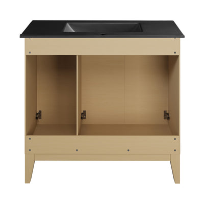 Cascade 36 in. Natural oak Bathroom Vanity With Black Ceramic Sink Top