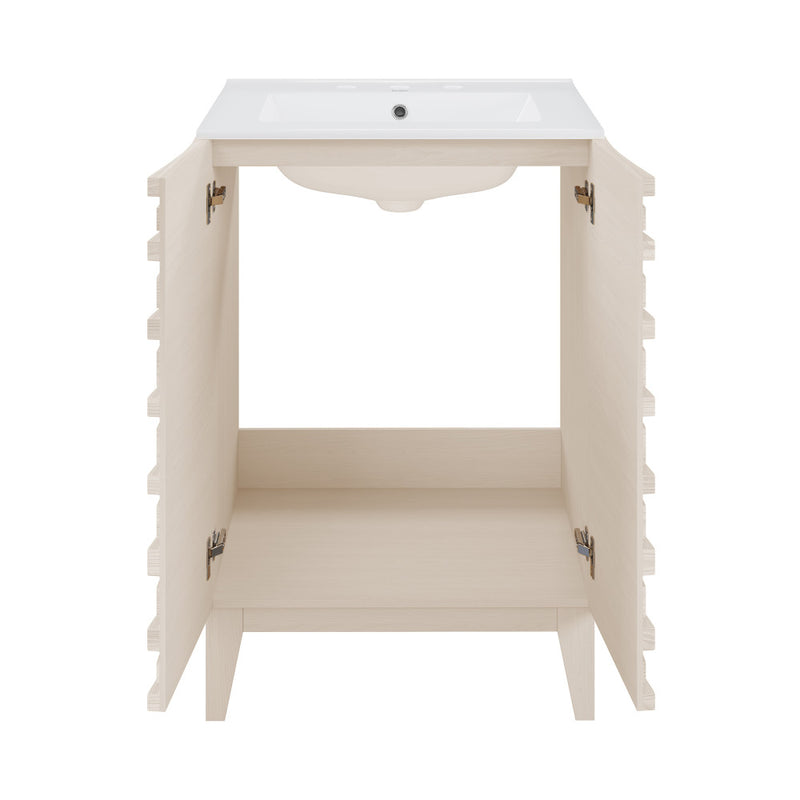 Cascade 24 in. White Oak Bathroom Vanity With White, 3-Hole Ceramic Sink Top