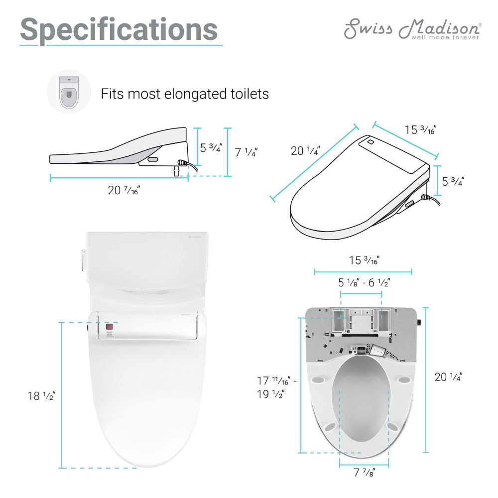 Elongated one-piece smart toilet with left side flush handle and Vivante smart seat, 1.28 gpf.