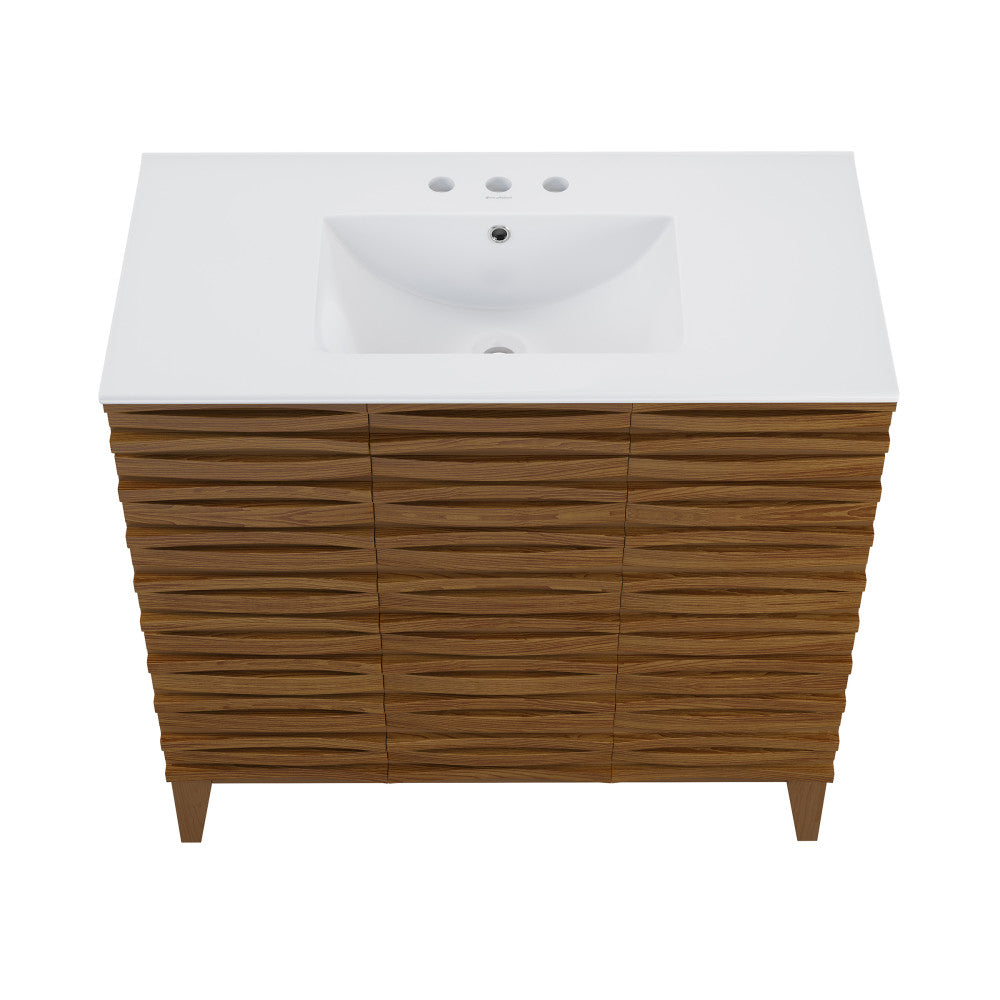 Cascade 36 in. Brown oak Bathroom Vanity With White, 3-Hole Ceramic Sink Top