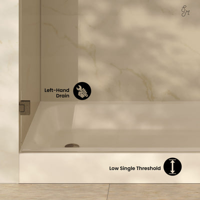 Voltaire 60 x 30 Shower Pan Base with Left Drain in Glossy Bisque