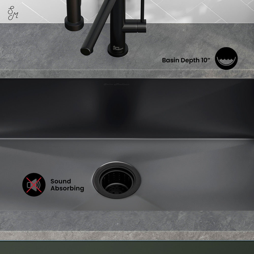 Rivage 30 x 18 Stainless Steel, Single Basin, Undermount Kitchen Sink,Black